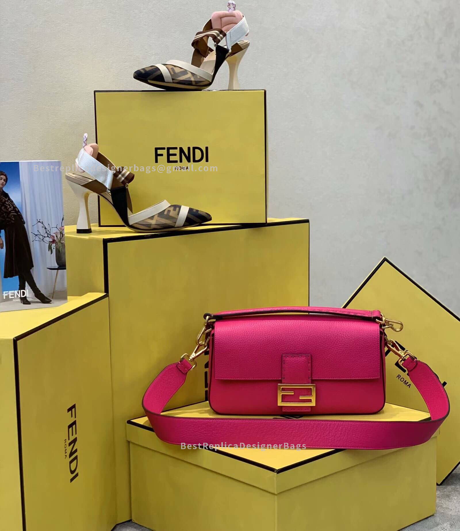 Fendi Baguette Medium Rose Leather Bag GHW 306M